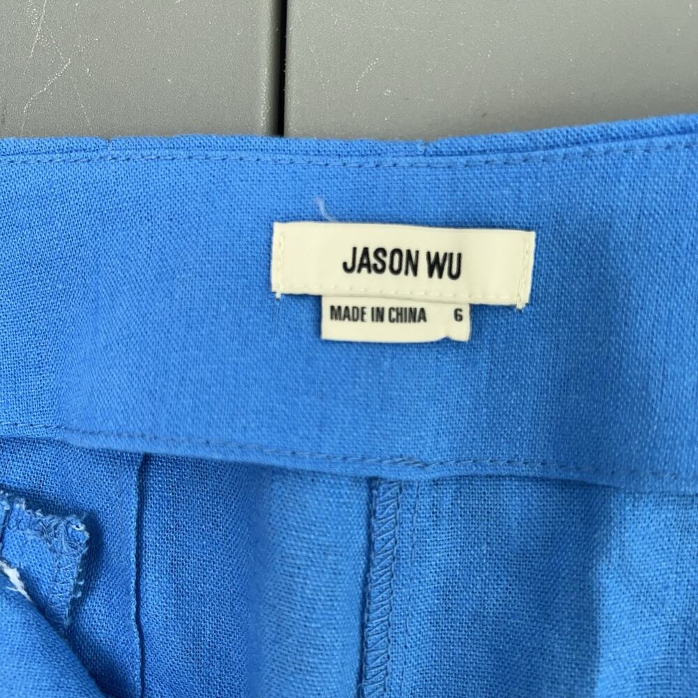 Jason Wu Wide Leg Cropped Pants Womens 6 Blue Linen Blend Braided High Waist - Picture 9 of 14